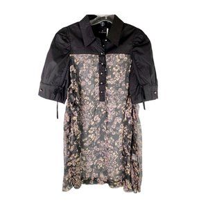 Ethy & Paule "MayWay" Dress Size S Black Purple Pink Floral Sheer Short Sleeve